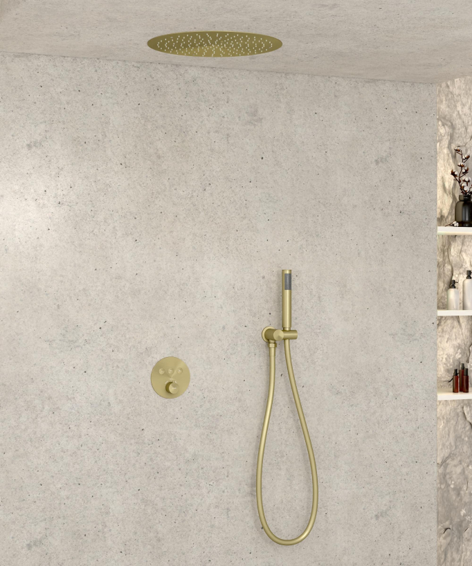 Pack douche thermostatique avec pommeau rond encastré