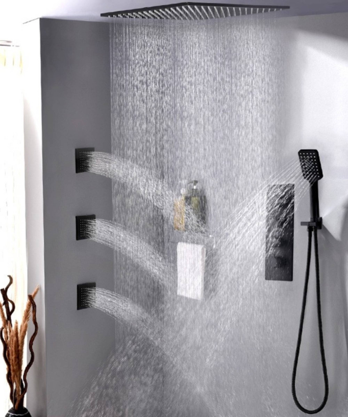 Système de Panneau de Douche avec 4 Modes, Tour de Panneau de Douche, Pluie, Cascade, 5 Jets de Massage Complet du Corps et Pomme de Douche à Main à 3 Réglages