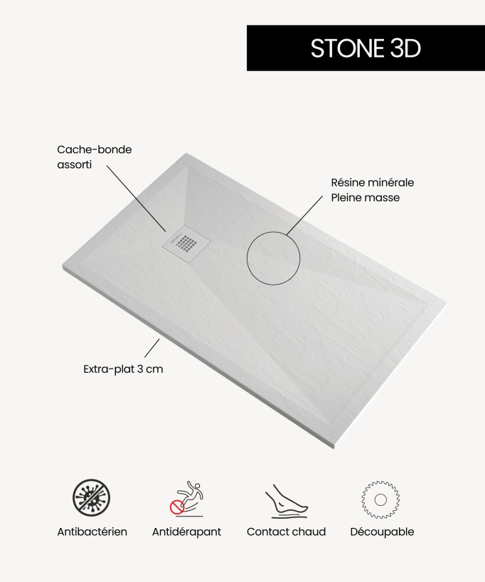 Receveur de douche Ciment 01 finition Lisse Stone 3D