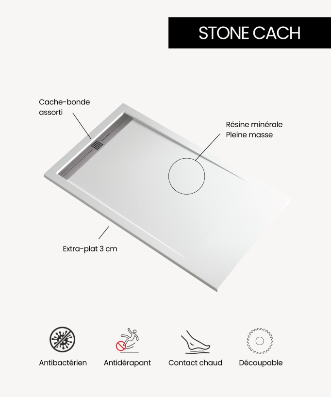 Receveur de douche Sable, finition Ardoise Stone CACH, grille de couleur