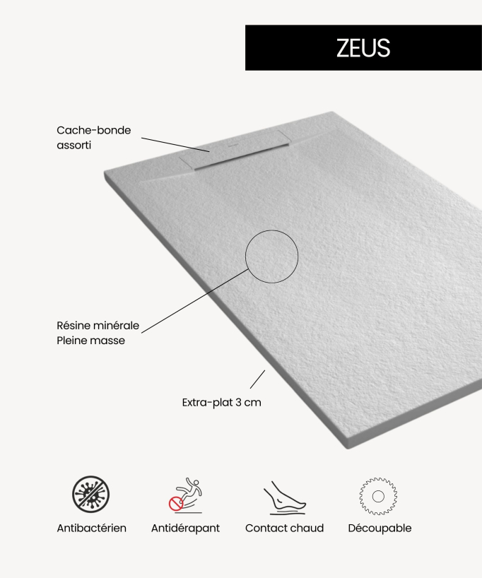 Receveur de douche Moka, texture Pierre Zeus, grille de couleur