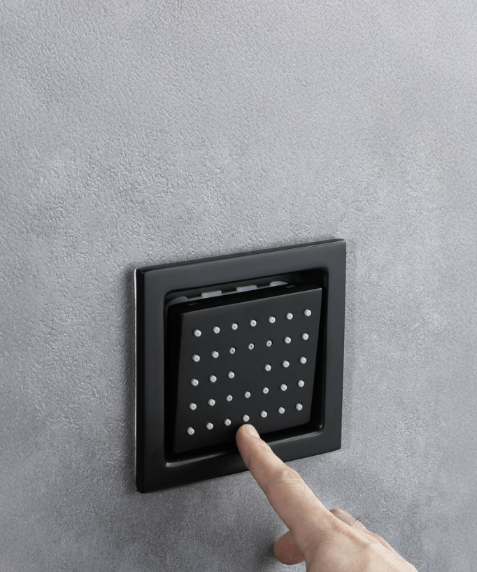 Ensemble douche thermostatique moderne Noir - Ciel de pluie LED 900x300 mm, 3 jets de corps