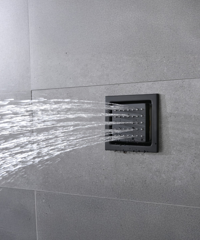 Ensemble douche thermostatique moderne Noir - Ciel de pluie LED 900x300 mm, 3 jets de corps
