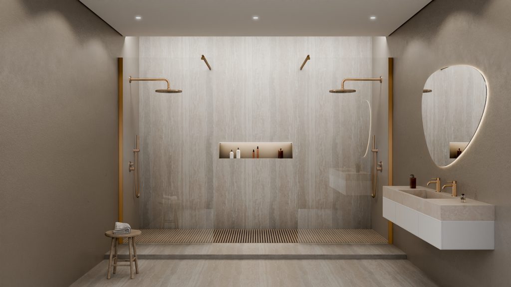 Idées d'intégration pour une colonne de douche dorée