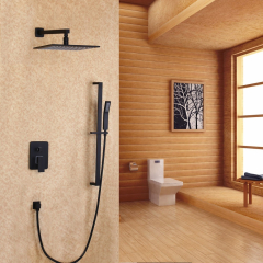 Système de douche à main à fixation murale avec douchette et glissière en noir 